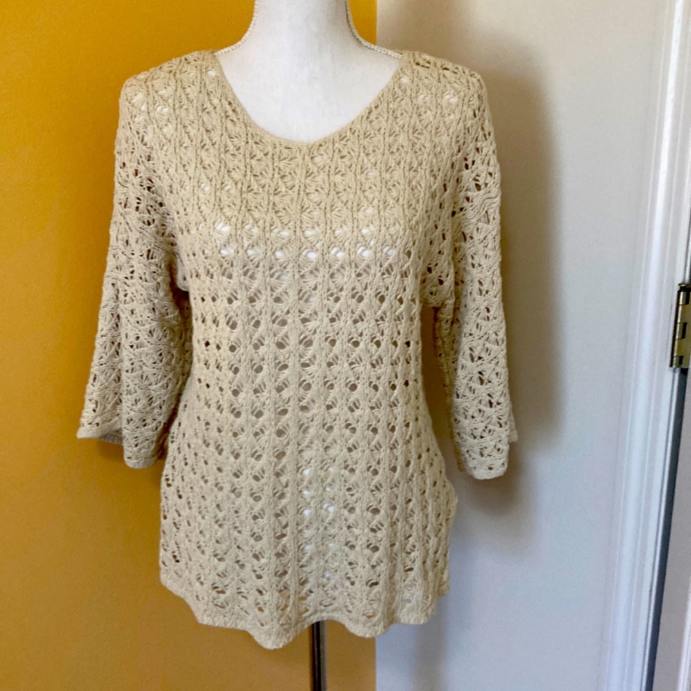 J.Jill crochet 3/4 sleeve sweater